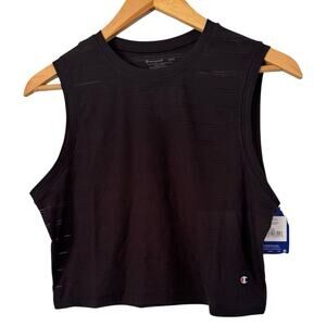 NWT Champion Black Crop Top Muscle Tee Ribbed Women’s Size Small